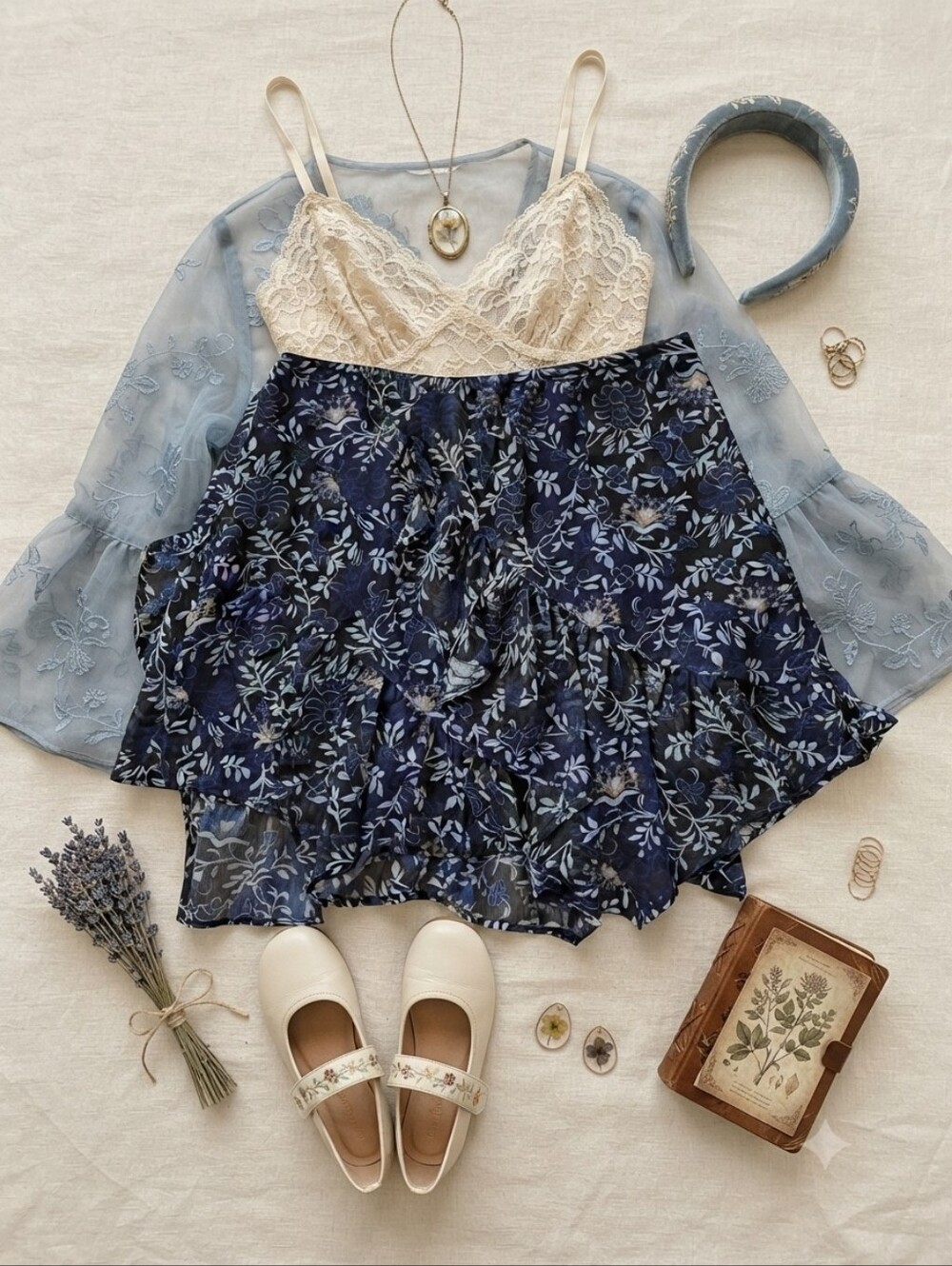 Free People Blue Floral Botanical Asymmetrical Fairycore Mini Skirt